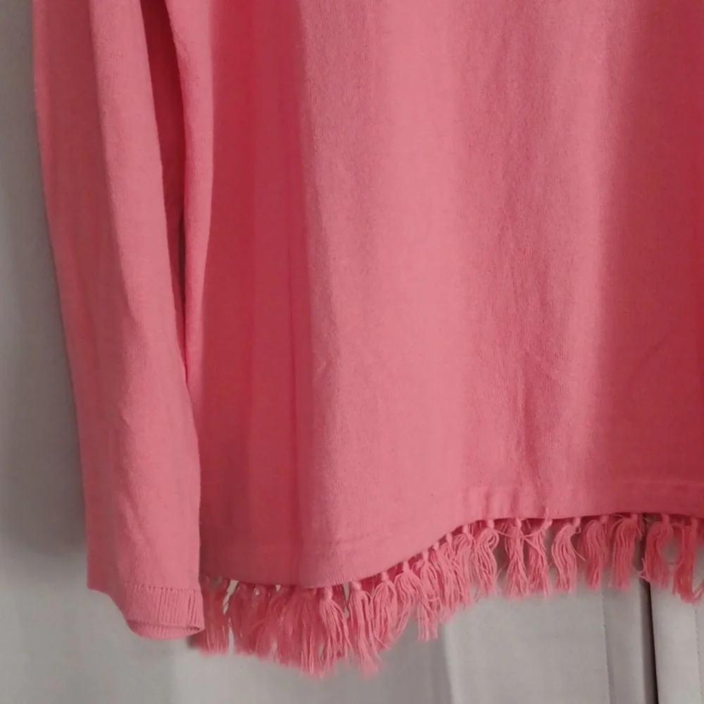 Talbots Tassel Fringe Cashmere Blend Lightweight Sweater Relaxed Fit Pink Coral